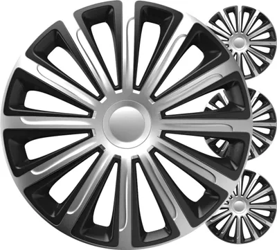 Image de Jeu de 4 enjoliveurs de roue pour voiture, tendance noir-argent, 16 pouces