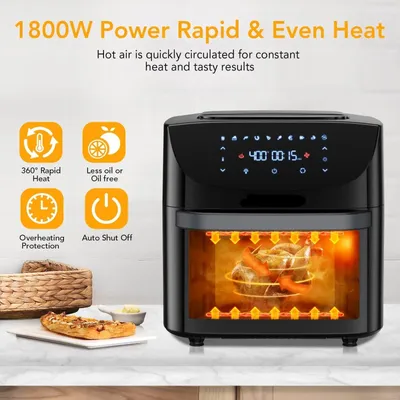 Obrázek produktu pro Fritovací trouba – 18 litrů – Trouba s horkovzdušnou konvekcí – 10 funkcí – Digitální ovládání – 1800 W – Kombinace fritovací trouby a toustovače