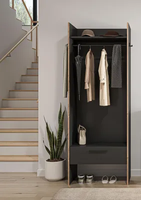 Produktbild von Bueno Kleiderschrank 1 Schublade, 1 Regal, 2 Haken dunkelgrau.