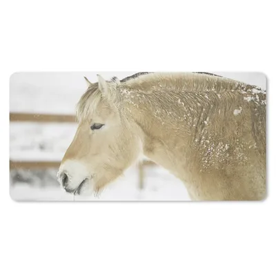 Produktbild von MuchoWow® Schreibtischunterlage Nahaufnahme eines Fjordpferdes im Schnee 80x40 cm - XXL Mauspad - Gaming Mauspad
