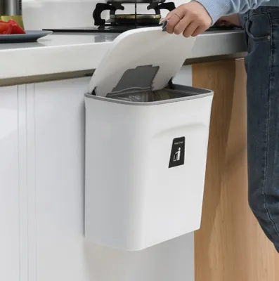 Produktbild von 2.4,Gallonen,Küche,Kompost,Mülleimer,für,Theke,oben,oder,unter,Spüle,,hängend,klein,Mülleimer,mit,Deckel,für,Schrank/Bad/Schlafzimmer/Büro/Camping,,montierbar, Innen, Kompost, Eimer