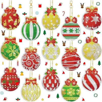 Zdjęcie produktu dla 15-częściowy diamentowy obrazek – świąteczny brelok do kluczy, dwustronna dekoracja typu 5D