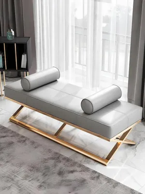 Produktbild von Hocker Polsterhocker Fuß Wohnen Sitzbänke Sitz Leder Beige Design Leder Möbel