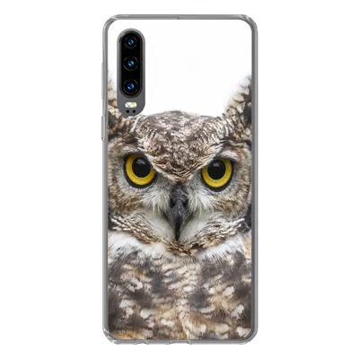 Produktbild von MuchoWow® Handyhülle Schutzhülle Hülle für Huawei P30 Porträt einer braunen Eule auf weißem Hintergrund Silikon Softcase Handy Hülle - Kartenbesitzer