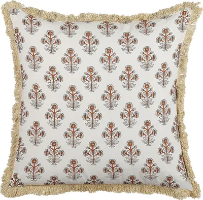 Obrázok produktu pre BELIANI Dekoratívny vankúš biely viacfarebný bavlna 45 x 45 cm kvetovaný vzor so strapcami štvorcový tvar moderný štýl doplnky