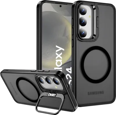 Produktbild von Conie Magsafe Schutzhülle für Samsung Galaxy S24 Kunststoff Hard Case Magnet Cover Hülle mit Aufstellfunktion in Schwarz matt