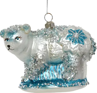 Christbaumschmuck Glas 11,5cm Eisbär Figur Weiß / Blau