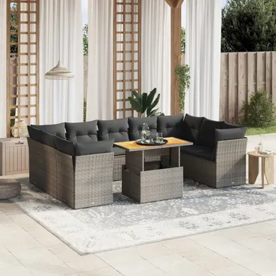 Produktbild von Design 10-tlg. Garten-Sofagarnitur mit Kissen Grau Poly Rattan, Gartenmöbel-Sets 2024 Neu