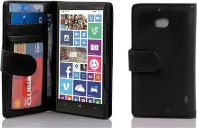 Produktbild von Cadorabo Hülle für Nokia Lumia 929 / 930 in Schwarz Backcover Handy Schutz Hülle Book Case Booklet Kartenfächer