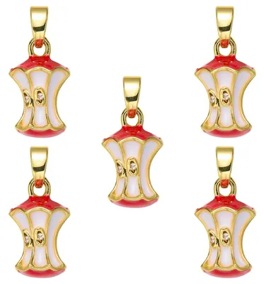 5er-Set emaillierte Apfel-Anhänger, 1,5 cm, Messing, Zirkonia, DIY-Schmuck