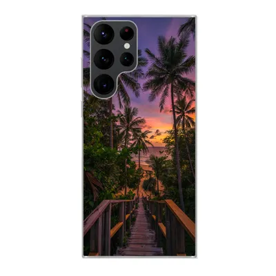 Produktbild von MuchoWow® Handyhülle Schutzhülle Hülle für Samsung Galaxy S22 Ultra Sonnenuntergang - Palmen - Strand Silikon Softcase Handy Hülle - Abbildung