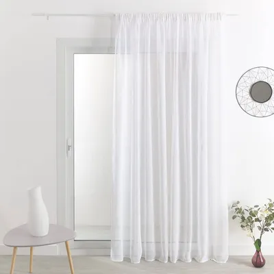 Imagen del producto de Cortina de lino con diseño liso - Cortina blanca - Cortina con volantes - Cortina moderna para ventana