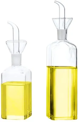 Obrázek produktu pro Láhev na olej（velká+střední）, skleněná láhev, olivový olej, dávkovač, na vaření, olej, ocet, odměrka s výlevkou, do kuchyně a na grilování