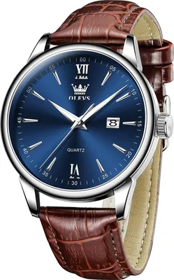 Produktbild von Wasserdichte OLEVS Herren Uhr mit Lederarmband, großes Zifferblatt, modische Analog Quarzuhr, Business-Kleid Uhr mit Datum, elegante und langlebige