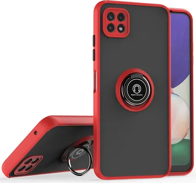 Produktbild von Samsung A22 5G Hülle, Ring Halter Ständer Matte Transluzent TPU Rahmen Stoßfest Schutzhülle für Samsung Galaxy A22 5G Rot