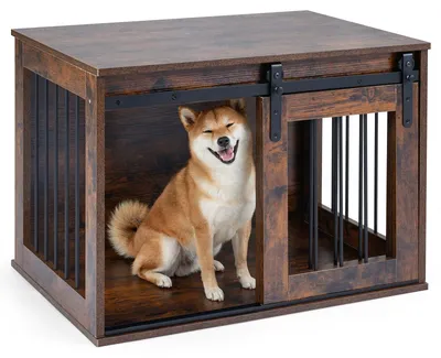Immagine prodotto di Gabbia per cani con porta scorrevole a scomparsa, 80 cm, marrone