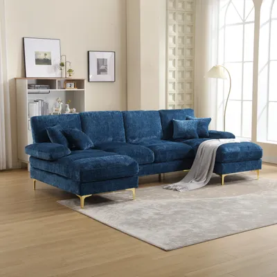 Produktbild von okwish Klassische Sofas U-förmiges modulares Sofa Weiches Couch mit Polstern Schlafsofa, Blau