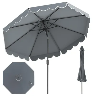 Produktbild von COSTWAY Sonnenschirm 300 cm, Gartenschirm mit Kurbel & Volant, beidseitig um 30° knickbar, Terrassenschirm, Marktschirm für Garten, Balkon, Grau