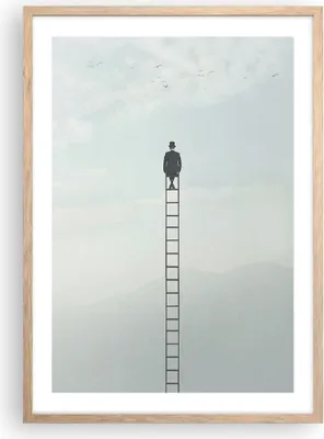 Produktbild von Gerahmtes Poster - Rahmen in heller Eiche - Leiter Himmel Symbol - 50x70 cm - Wand Bild - Wanddeko - Wandbilder - Kunstposter - Wandposter - Bilderrahmen - Bilder - Kunstdruck - P2NPA50x70-4463