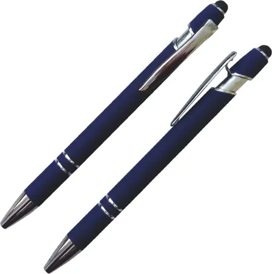 Produktbild von 10x Touchpen-Kugelschreiber aus Metall / gummiert / Farbe: blau