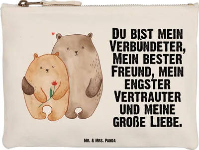 Produktbild von Mr. & Mrs. Panda Mäppchen Bären Liebe Größe M - Weiß - Geschenk, Etui, Kosmetikbeutel, Freundin, Kuscheln, Partner, Kosmetiktasche, Verlobung, Verknallt, Kulturbeutel