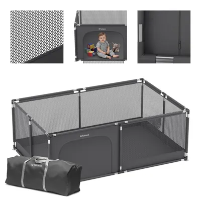 Produktbild von Kinder Laufstall Playpen Laufgitter 120x180 cm mit Boden, 66 cm hoch, faltbar, Reißverschluss Tür innen & außen, Saugnäpfe, Tragetasche, BPA-frei