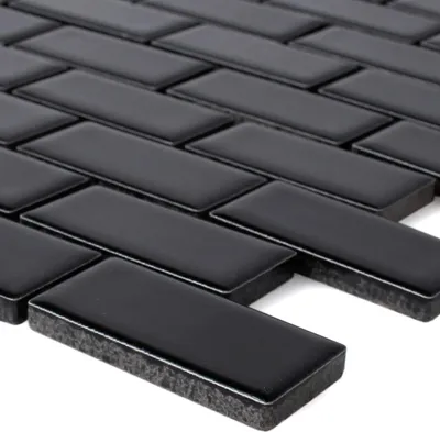 Produktbild von Mosaikfliesen Keramik Manila Schwarz Matt