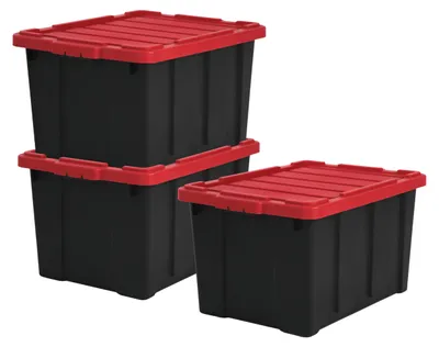Image de Boîte de rangement en plastique Iris Ohyama avec couvercle robuste, 68 litres, lot de 3