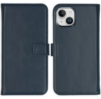 Imagen del producto de Funda de Cuero Auténtico tipo Libro para Apple iPhone 15 - Azul