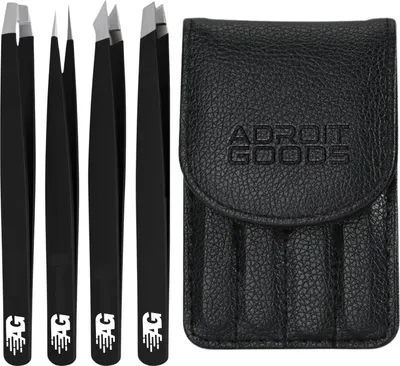 Zdjęcie produktu dla Zestaw pęset do depilacji AdroitGoods - 4-częściowy - ze skórzanym etui