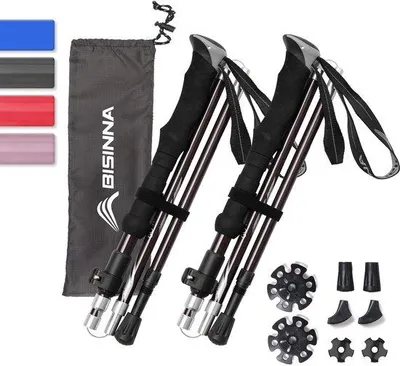 Zdjęcie produktu dla Kijki trekkingowe do nordic walking – 95–115 cm / 115–135 cm, składane, regulowane, lekkie, aluminiowe, z gumowymi nakładkami, dla mężczyzn i kobiet (4 kolory)