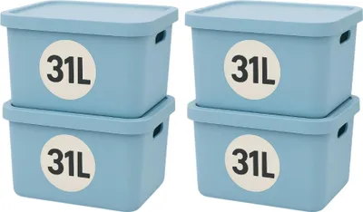 Produktbild von Plastard Aufbewahrungsbox 4er-Set, 31L, Lagerbox, Regalbox, stapelbar, Blau