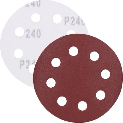 Obrázok produktu pre P240 Brúsny papier, brúsny kotúč - univerzálny (červený) 125 mm, 8 dierok, papierový základ - balenie po 10 ks