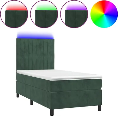 Produktbild von vidaXL Boxspringbett mit Matratze & LED Dunkelgrün 90x200 cm Samt