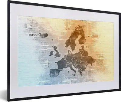 Produktbild von MuchoWow® MuchoWow® Gerahmtes Poster Karte - Europa - Zeitungen 60x40 cm - Poster mit zchwarzem Bilderrahmen - Schlafzimmer - Plakat in Rahmen - Drucken
