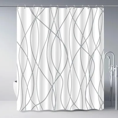 Obrázek produktu pro Sprchový závěs proti plísním – voděodolný – 180 x 200 cm – šedý pruhovaný
