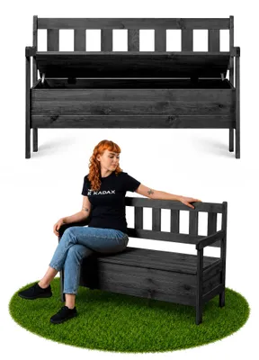 Productafbeelding van KADAX Houten tuinbank met rugleuning, 120 cm, met opbergruimte, geschikt voor tuin, terras en balkon, kleur: antraciet