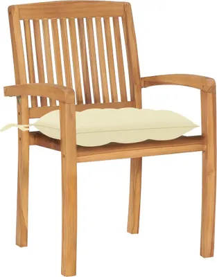 Produktbild von vidaXL Gartenstühle 2 Stk. mit Cremeweißen Kissen Massivholz Teak