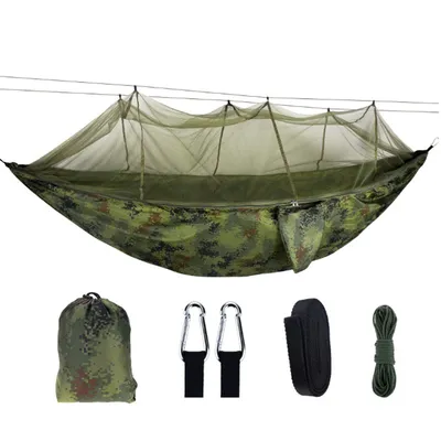 Produktbild von Hängematte mit Moskitonetz,tragbar, 260x200 cm, Fallschirmstoff, camouflage,Camping-Hängematte Outdoor für 2 Personen