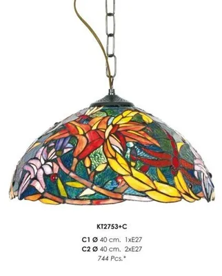 Produktbild von Casa Padrino Handgefertigte Tiffany Pendelleuchte Hängeleuchte, bunt, Durchmesser 40 cm, 1-Flammig