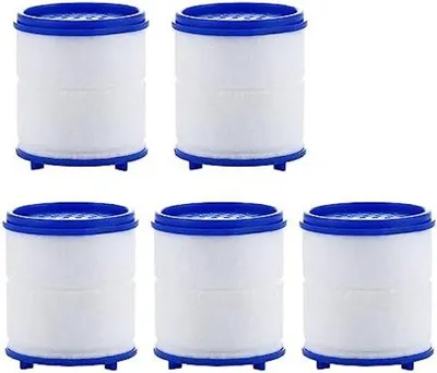 Image de Lot de 5 filtres à eau pour robinet à 360°, filtration au charbon actif : élimine le chlore, le fluor, les métaux lourds et l'eau calcaire