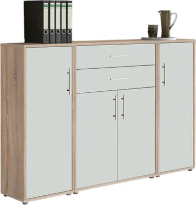 Produktbild von Aktenschrank TABOR 16 in Eiche Sonoma / weiß matt, Schrankwand, Büroschrank, Metallgriffe