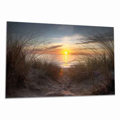 Produktbild von Wallario Herdabdeckplatte aus Glas, Größe 90 x 52 cm 1-teilig, Motiv Sonnenuntergang am Strand