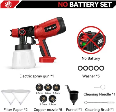 Obrázek produktu pro Stříkací pistole – ruční, bezdrátová – 850 W – nádoba 1400 ml – vysokotlaká – 18V lithium-iontový akumulátorový systém, bez akumulátoru – oranžová