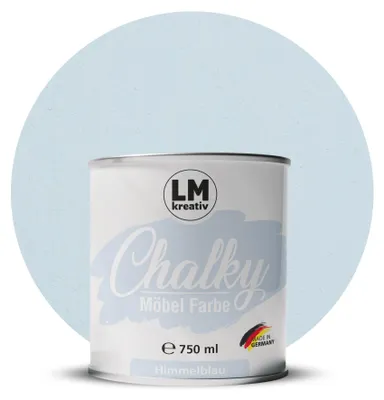 Produktbild von LM-Kreativ Chalky Möbelfarbe 750 ml, Himmelblau – deckende Kreidefarbe auf Wasserbasis, ultramatt, für Möbel, Holz & Metall, meist ohne Grundierung