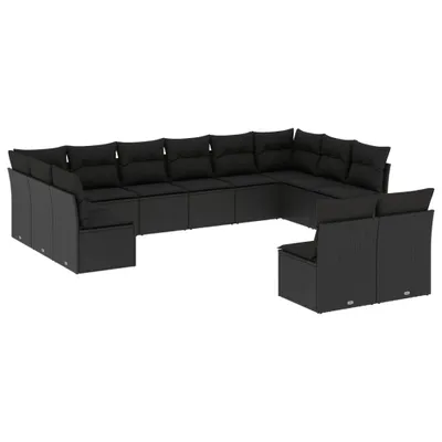 Produktbild von vidaXL 12-tlg. Garten-Sofagarnitur mit Kissen Schwarz Poly Rattan