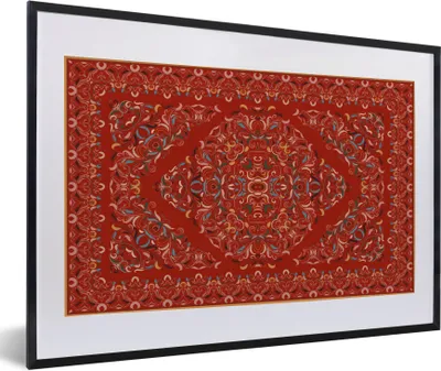 Produktbild von MuchoWow® Gerahmtes Poster Persische Teppiche - Teppiche - Muster - Rot 60x40 cm - Poster mit Schwarzem Bilderrahmen Wandposter Rahmen Foto Bilder - Schlafzimmer - Plakat in Rahmen - Drucken