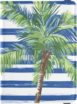 Immagine prodotto di Custodia sottile in pelle verde, ideale per passaporti, con motivo di alberi tropicali estivi, adatta per viaggi, per contenere certificati vaccinali e documenti di viaggio, portafoglio da donna