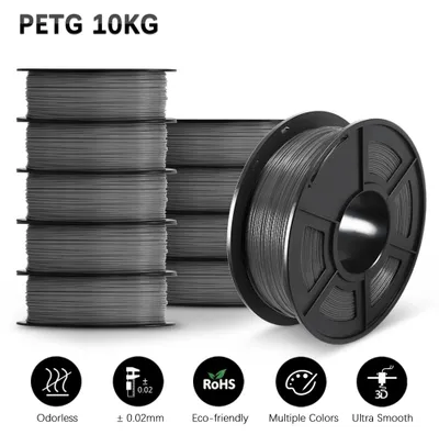 Produktbild von 3D-Druckerfilament - PETG-Filament - 10 kg - 10 x 1 kg - 1,75 mm - Sauber Aufgewickelt - Grau