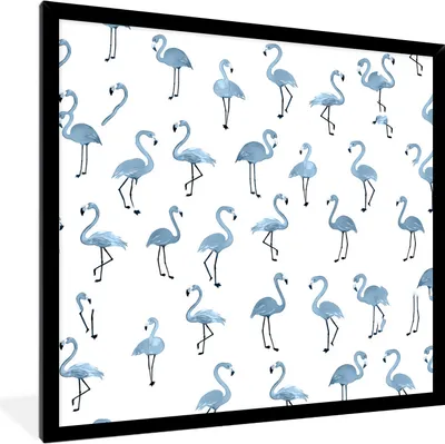 Produktbild von MuchoWow® MuchoWow® Gerahmtes Poster Flamingo - Blau - Muster 40x40 cm - Poster mit zchwarzem Bilderrahmen - Mit Rahmen - Wanddekoration Schlafzimmer